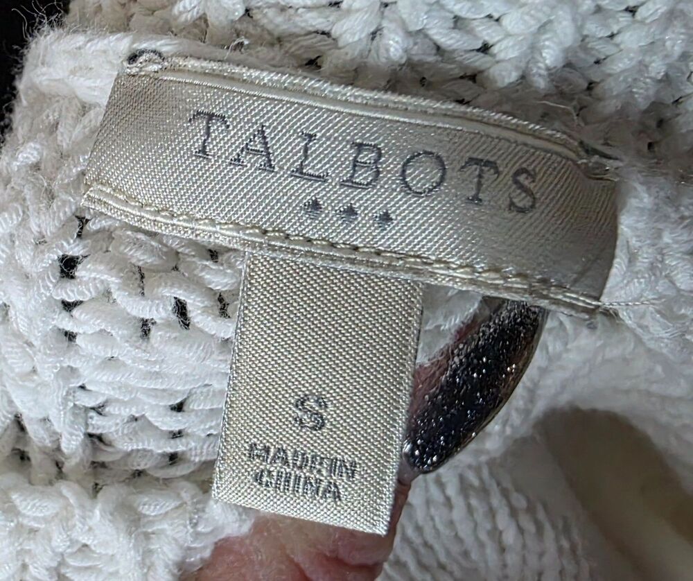 Talbots White Cable Knit Sweater | Size Small | Classic Cotton Blend Pullover - Picture 7 of 7